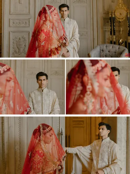 A story in three frames. The groom gently guides his bride, a series of shots that beautifully captures their partnership and connection.