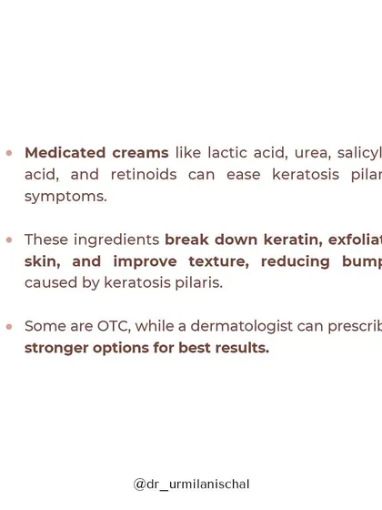This infographic explains the causes of Keratosis Pilaris, the small bumps often called "chicken skin." It's caused by a buildup of keratin, is often genetic, and tends to be worse in the winter when skin is drier.