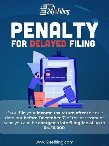 Don't get caught by late filing fees. If you file your income tax return after the due date, you could be charged a penalty of up to Rs. 10,000. We help you stay on schedule and avoid unnecessary costs.