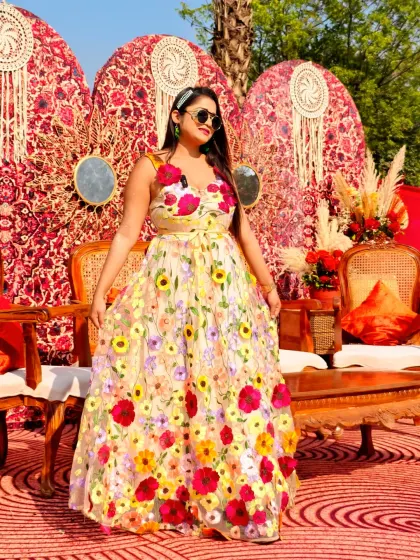 The backdrop for this Haldi was a work of art. It's always inspiring to host in a space that has been so thoughtfully and beautifully decorated.