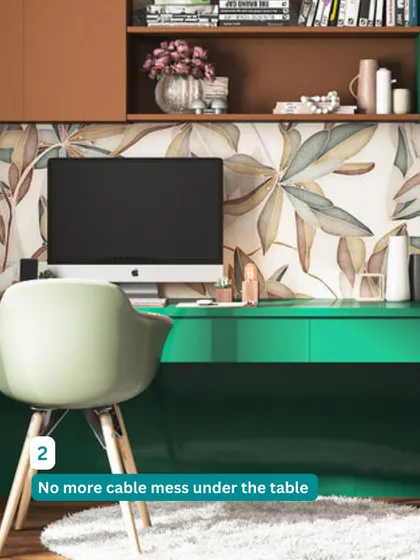 No more cable mess under the table. We design desks with smart cable management solutions to keep your workspace tidy and distraction-free.