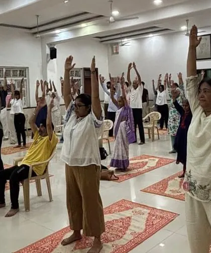 Age is no barrier to well-being. Here, senior citizens from Goodfellows participate in our special Yoga session, practicing gentle asanas to improve mobility and find inner peace.
