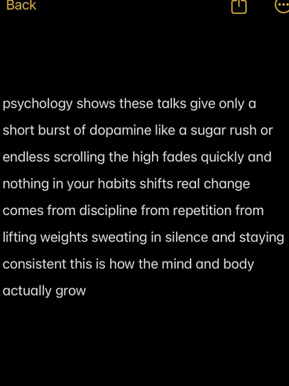 Psychology shows these talks give only a short burst of dopamine. Real change comes from discipline, repetition, and the quiet grind.