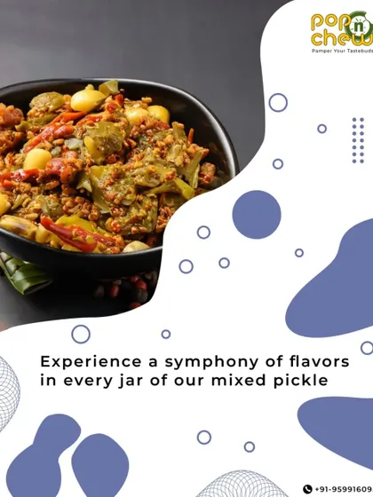 Experience a symphony of flavours in every jar of our mixed pickle. This close-up shot reveals the diverse textures and ingredients that make our mixed pickle a complete and satisfying condiment.