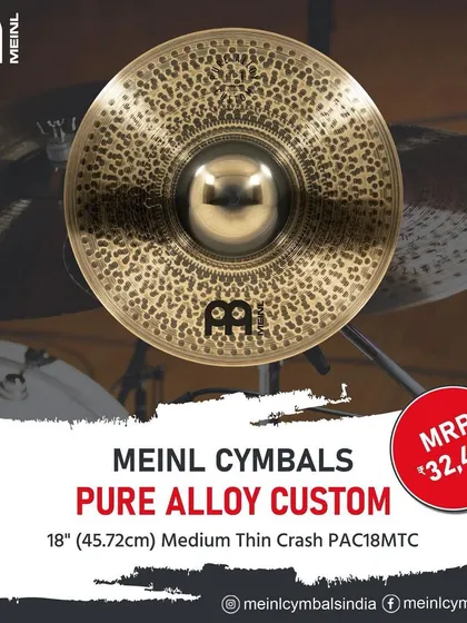 The Meinl Pure Alloy Custom 18" Medium Thin Crash. This cymbal offers a warm, shimmering crash with a medium sustain, making it a versatile addition to any setup.