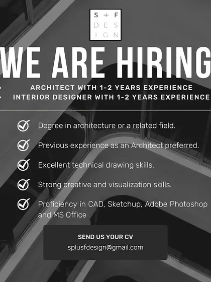 S+F Design in Mumbai is hiring an Architect and an Interior Designer.