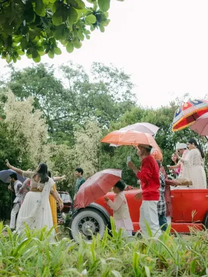 Even unexpected rain can't stop a celebration. The baraat for Ayesha and Abhishek's wedding continued with joy and energy, a testament to our ability to manage any situation and keep the spirit alive.