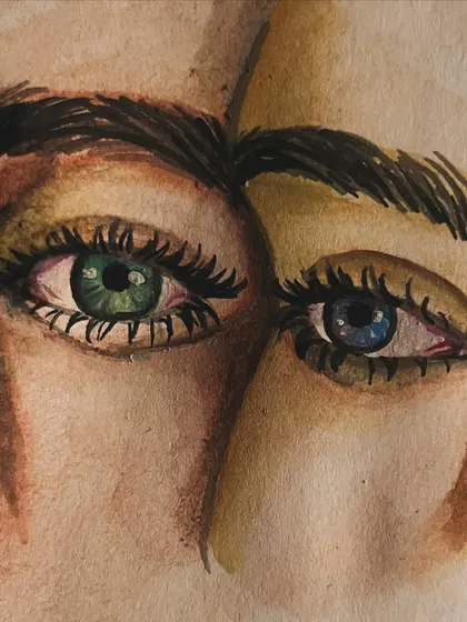 A watercolor study of eyes, which I believe are the most expressive part of the face. This piece explores how different colors and shapes can convey different emotions.