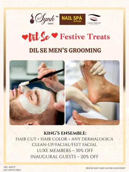 The "King's Ensemble" festive package, offering a complete head-to-toe grooming experience with hair services and a Dermalogica facial.