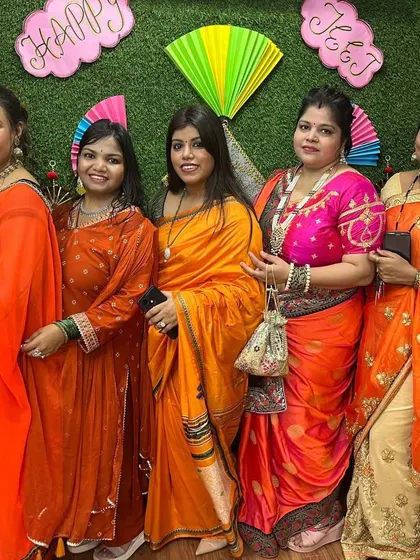A group of our beautiful members dressed in vibrant sarees and suits for the Teej celebration.