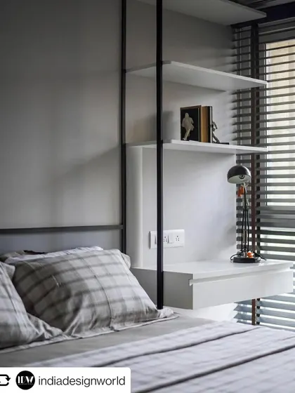The custom suspended bedside table, as seen in India Design World. This space-saving solution is a perfect example of our commitment to modern, functional design.