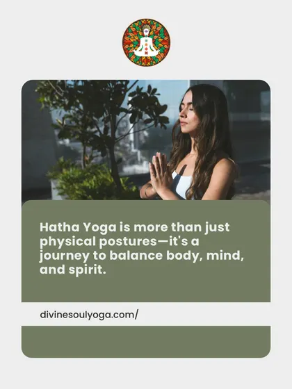 Hatha Yoga is more than just physical postures. As this image states, it is a journey to balance body, mind, and spirit, and we are here to guide you on that path.