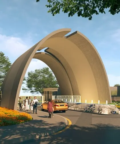 An alternate gateway concept for an upcoming township, featuring a grand, welcoming arch that makes a strong statement of arrival.