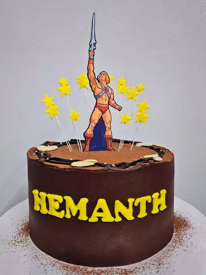 Master of the Universe! A He-Man themed chocolate truffle cake for Hemanth, bringing back some 90s cartoon nostalgia.
