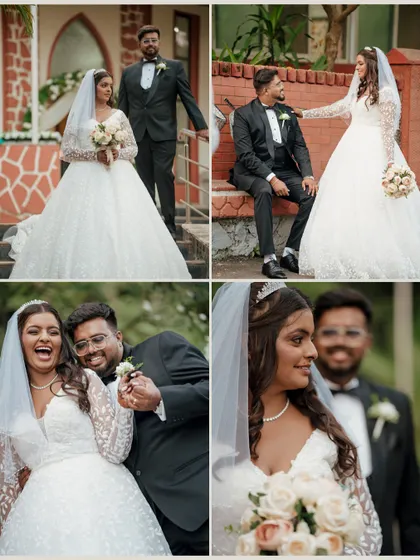 A collage of moments from a Catholic wedding, from formal portraits to candid laughter, telling the complete story of their special day.