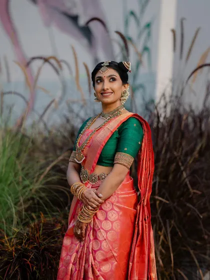 The epitome of South Indian elegance. This bride looks absolutely radiant, and we used natural elements to frame her beauty in a serene and artistic way.