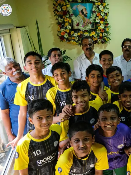 Our U13 players with officials, celebrating Chhatrapati Shivaji Maharaj Jayanti with a special exhibition match. We value these opportunities to connect with our community and heritage.