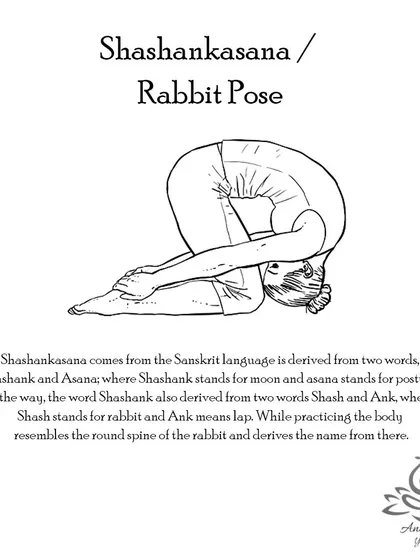 Shashankasana (Rabbit Pose) provides a gentle stretch for the back muscles, calms the mind, and can help relieve constipation and stress.