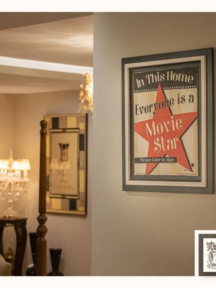 This vintage-style "Movie Star" print adds a touch of Hollywood glam and playful sophistication to your wall. It's a fun reminder that in your home, everyone is a star.