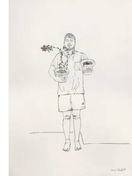 A delicate graphite drawing by Mohit Mahato from his solo show, 'Bring me Flowers'. This exhibition explored themes of memory and longing through minimal, poetic visuals.