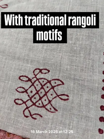 A close-up of a hand-block printed fabric with traditional rangoli motifs from Ambara Chittara, a group we visited in Shimoga.