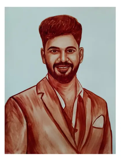 A solo blood portrait of a man in a suit, perfect for a professional or formal piece of custom artwork.