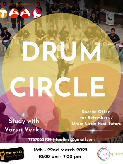 This poster defines what a drum circle is and what you'll learn with me. It's a certified, graded course that has been running for over 10 years, designed for anyone who wants to facilitate positive change.
