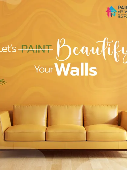 Let's beautify your walls. This image shows a finished living room with a stunning textured yellow wall, demonstrating how my painting services can breathe life and artistry into your space.
