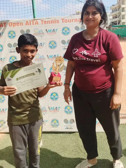 Jaideep, our Boy's Under 10 Champion, after winning the MAT Open Junior Tennis League. Our leagues provide consistent competitive match play for young, developing players.