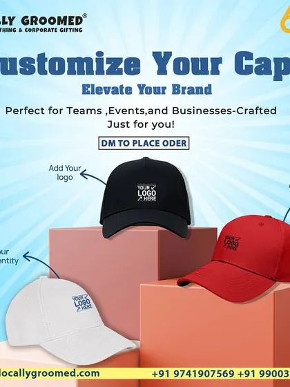 This graphic illustrates the different ways you can customize your caps. You can add your logo, brand identity, or even individual names, making them perfect for teams, events, and businesses.