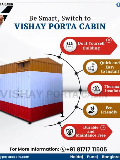 Be smart and switch to Vishay Porta Cabins. Our buildings are quick to install, thermally insulated, eco-friendly, and durable, offering a modern solution for your space needs.