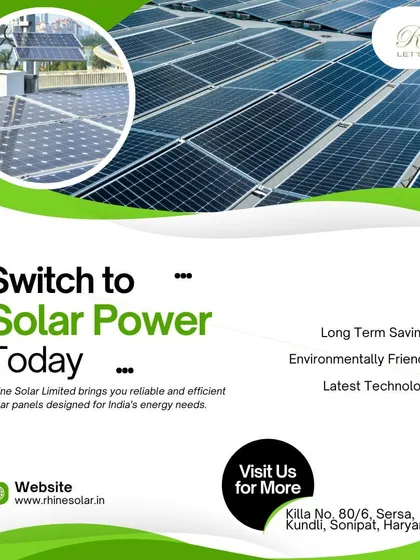 'Switch to Solar Power Today'. This poster, with a mix of English and Hindi, highlights our reliable and efficient solar panels designed for India's energy needs.