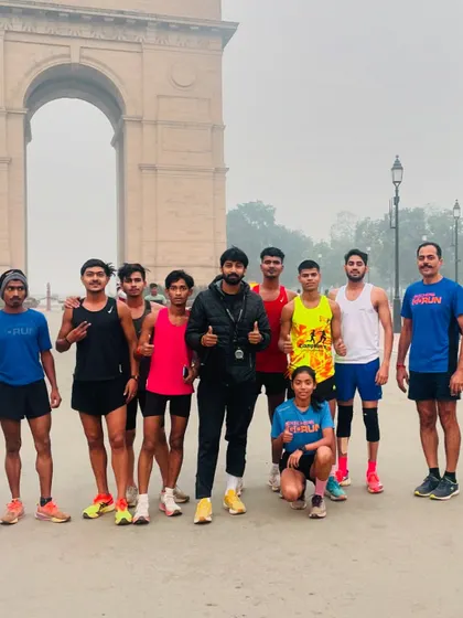 Another group shot with me and my athletes at India Gate. It's a moment to capture the success of a completed long run and the strong bond of our team.