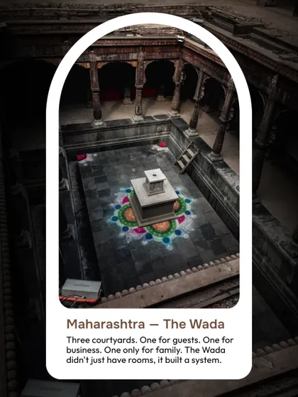The Wada of Maharashtra often had a system of three courtyards: one for guests, one for business, and one for the family. This intelligent separation of public and private spaces shows a deep understanding of social structure and functional design.