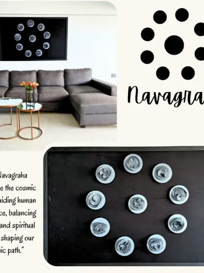 The Navagraha symbolizes the cosmic forces that guide our experience. This arrangement brings a sense of balance and spiritual harmony to your space.