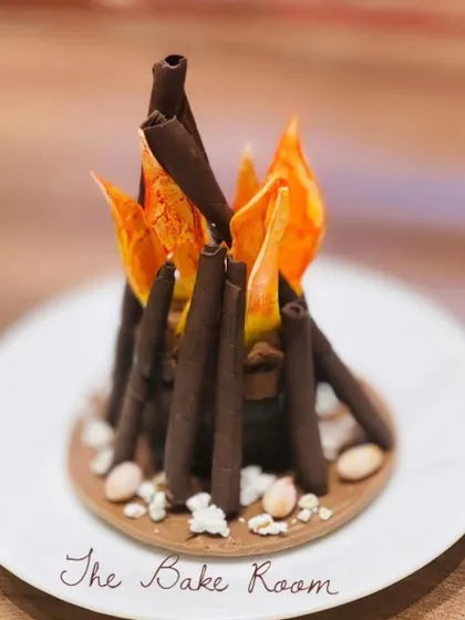 A special dessert I created for Lohri. This edible bonfire is made with chocolate "logs" and sugar "flames," and incorporates traditional flavors like sesame and jaggery.