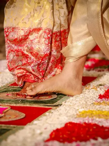 The Saptapadi, or seven steps, is a crucial part of the Hindu wedding ritual. We capture the significance of this moment as the couple takes their first steps together.