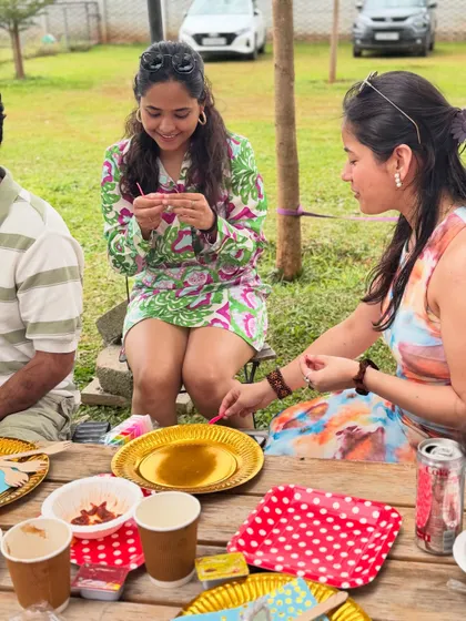 Guests getting creative with some arts and crafts at a birthday party. We offer activities that keep both two-legged and four-legged guests entertained.