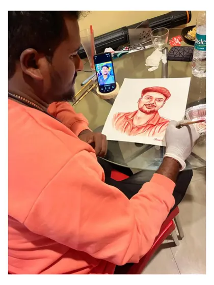 Working on a commission in my studio. Each portrait is hand-painted with care and precision.