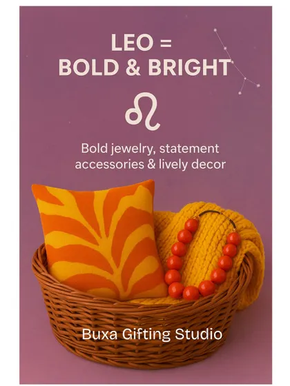 A gift idea for the bold and bright Leo. This hamper could include statement jewelry, vibrant accessories, and lively home decor.