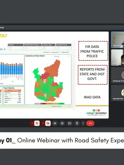 A screenshot from the online webinar with road safety experts, where we shared data analysis techniques and discussed how to get critical information from sources like FIRs and iRAD data.