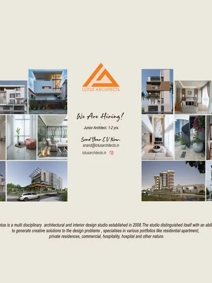 Lotus Architects in Bengaluru is looking for a Junior Architect with a flair for design and detail.