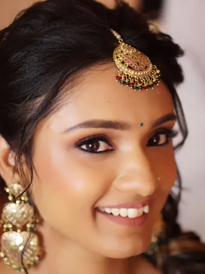 More glimpses into the vibrant and earthy makeup styles perfect for Mehendi celebrations, showing different angles and happy moments.