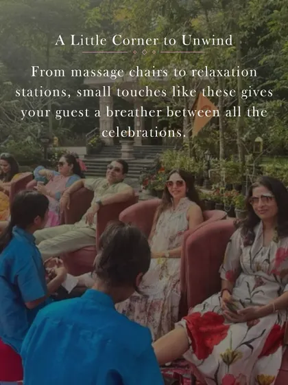 A little corner to unwind is a thoughtful touch. I can arrange for massage chairs or relaxation stations to give guests a breather between celebrations.