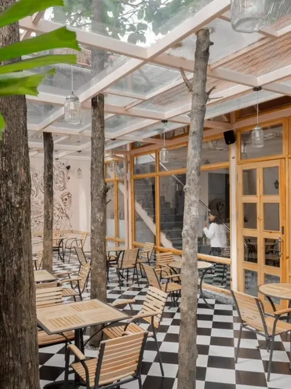 A duplicate of the outdoor seating area, showcasing the unique dining environment.