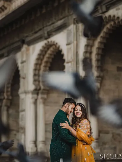 I love to travel for your story. This pre-wedding shoot in Udaipur uses the city's royal architecture and timeless charm to create a classic, majestic portrait that feels straight out of a history book.