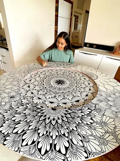 Another shot of me working on the second version of my layered mandala. The level of detail in this one is intense.