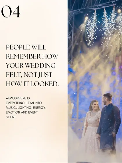 People remember how your wedding felt. For this Sangeet, we focused on the atmosphere with dramatic lighting and pyrotechnics to create a high-energy, emotional experience.