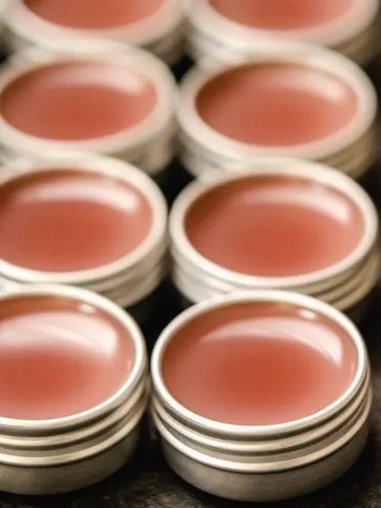 A soft-focus shot of my lip balms. The subtle variations in color are due to the natural ingredients I use in each small batch.