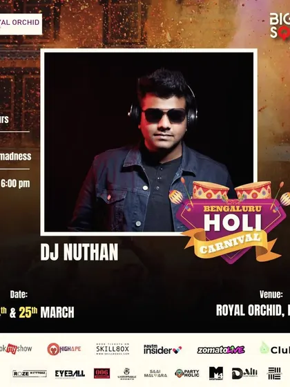 The 'Bengaluru Holi Carnival' at Royal Orchid. A three-day event of colorful madness, where I spin the beats to keep the energy high from afternoon till evening.
